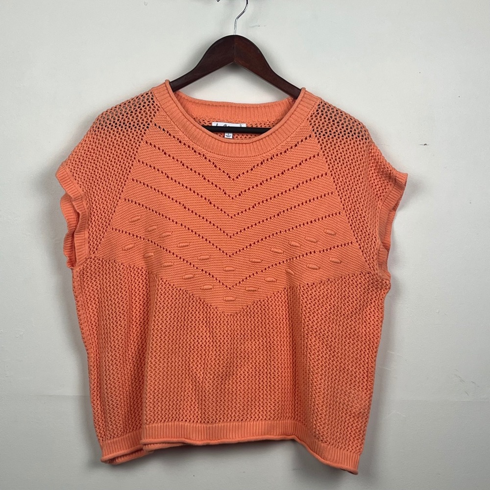 Sam Edelman Womens Coral Orange Cotton Open Knit Chevron Sweater Vest Large